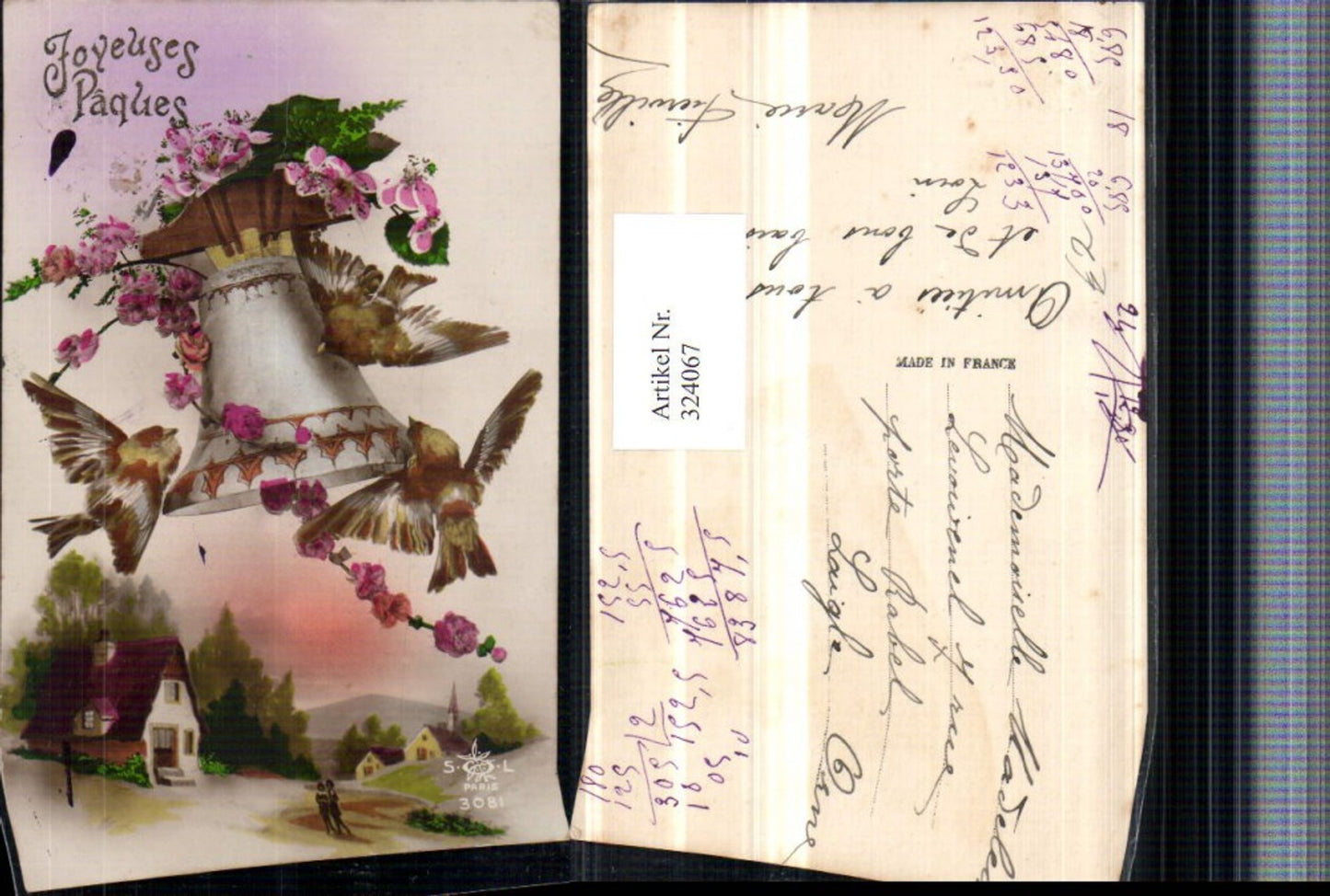 324067,Künstler AK Ostern Landschaft Glocke Vögel Blumen