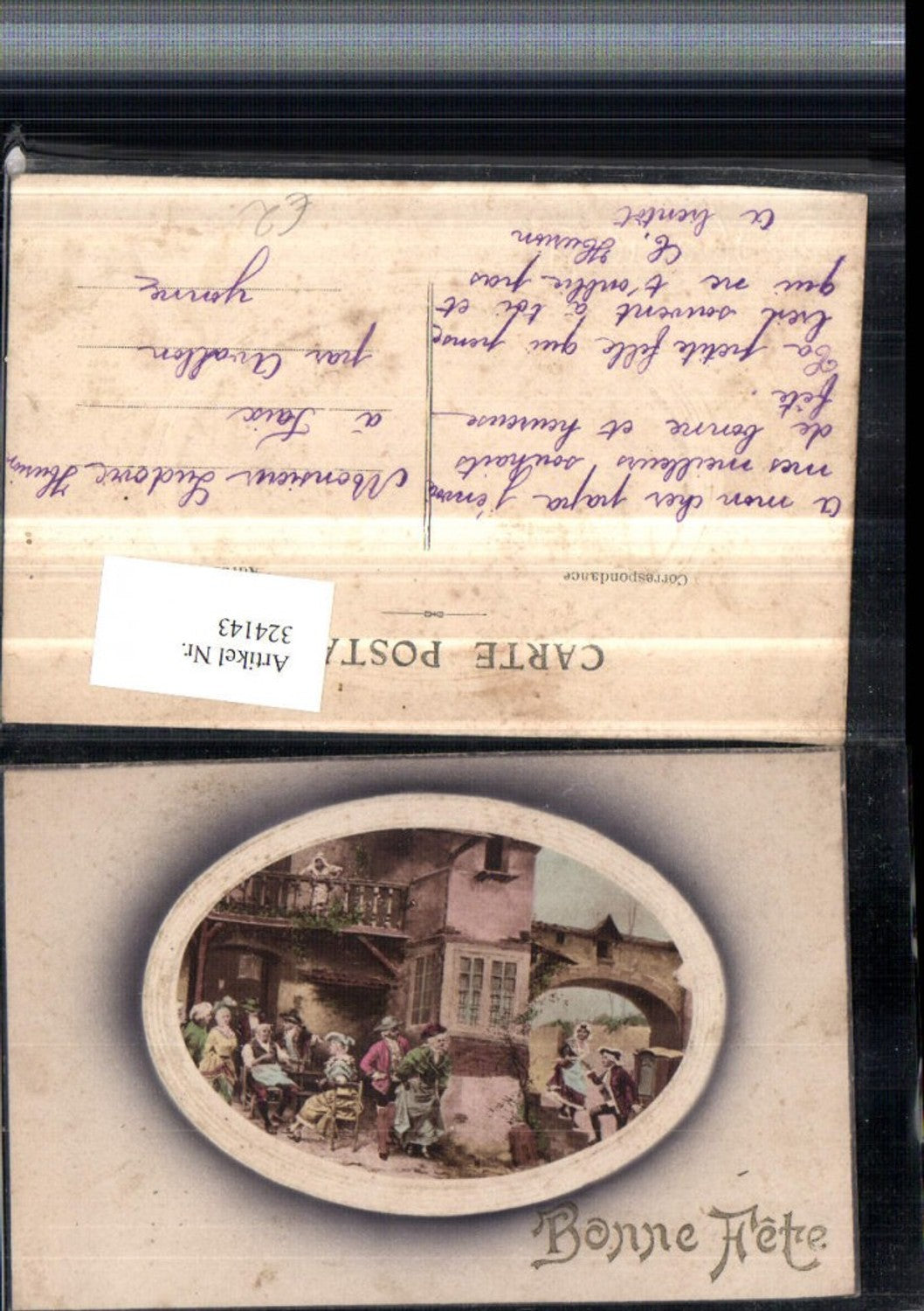 324143, embossing artist AK congratulations village scene people celebration passe-partout