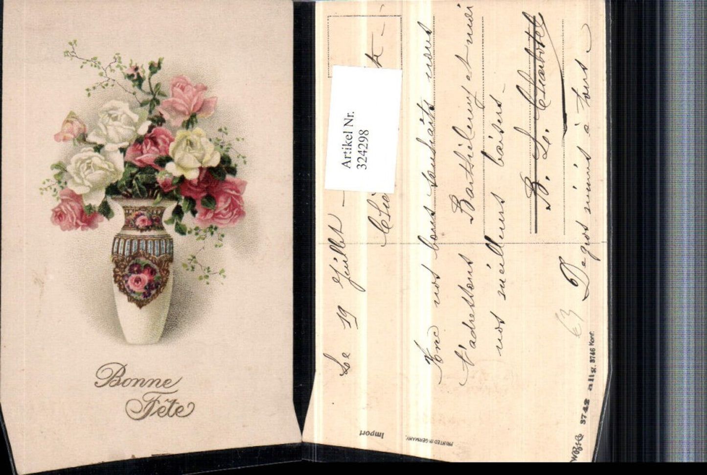 324298,Künstler AK Glückwunsch Rosenstrauß Rosen Vase