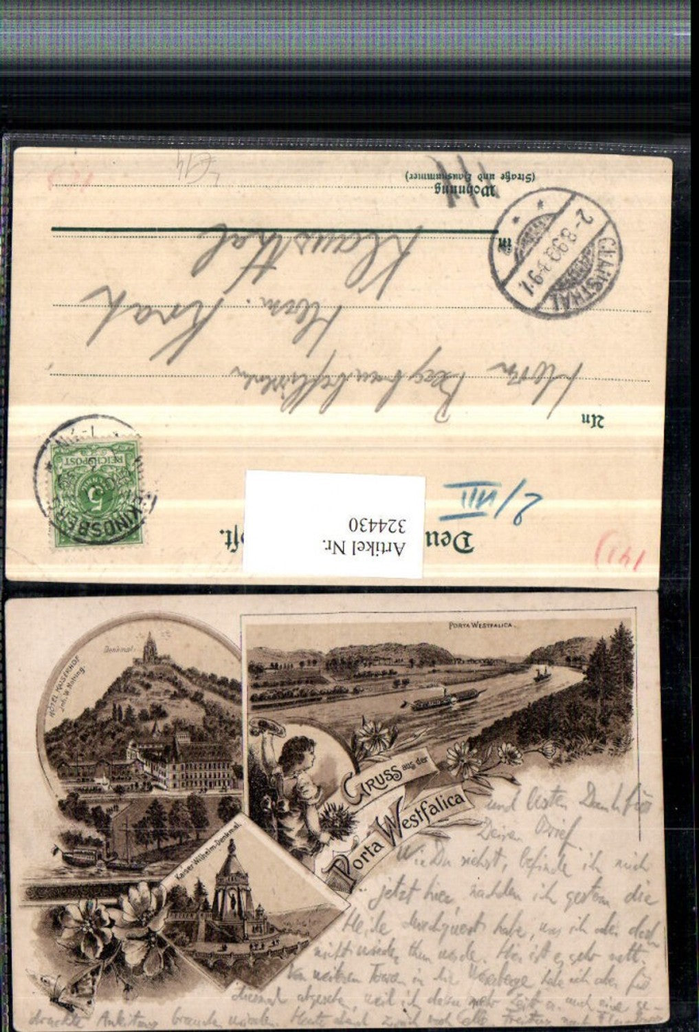 324430,Litho Gruß aus d. Porta Westfalica Hotel Kaiserhof Denkmal Kaiser Wilhelm Mehrbildkarte