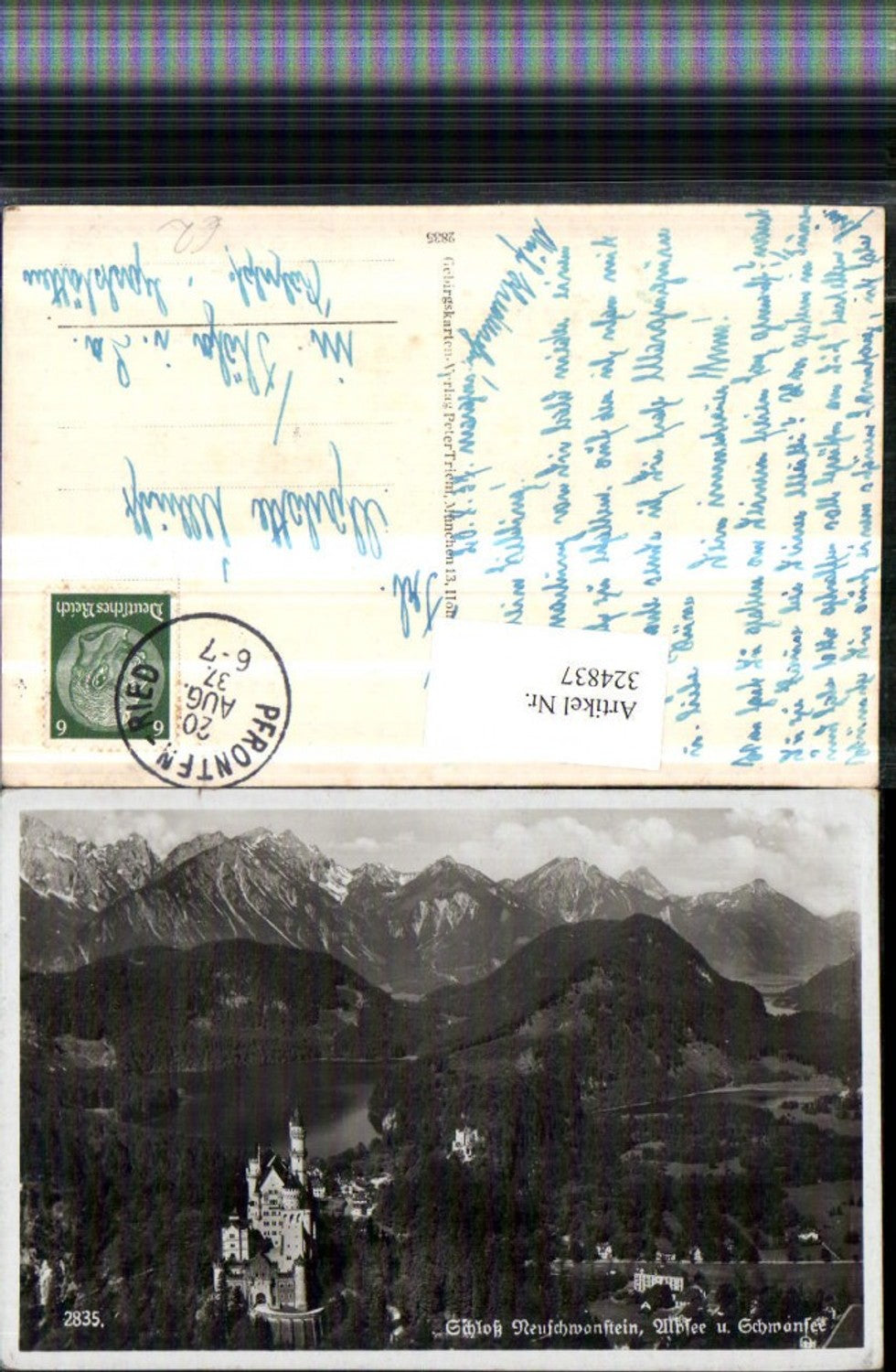 324837,Schloss Neuschwanstein b. Füssen m. Alpsee u. Schwansee Bergkulisse