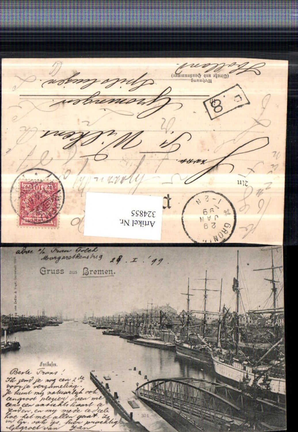 324855, Greetings from Bremen Free Port Harbor Sailing ships Ships