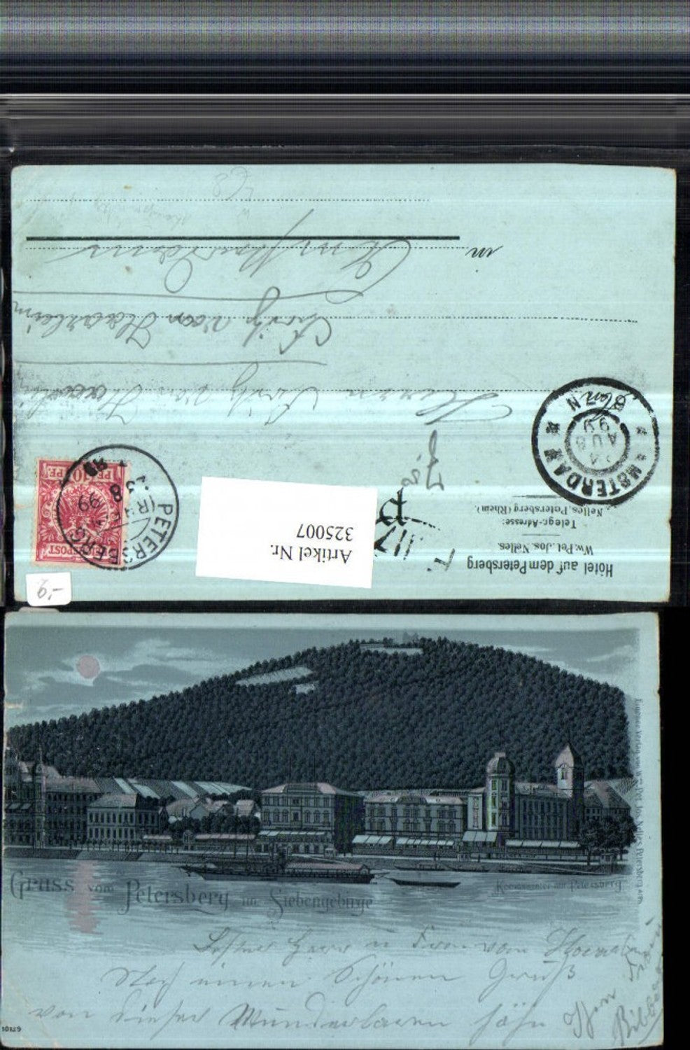 325007,Mond Litho Gruß vom Petersberg im Siebengebirge m. Königswinter Teilansicht