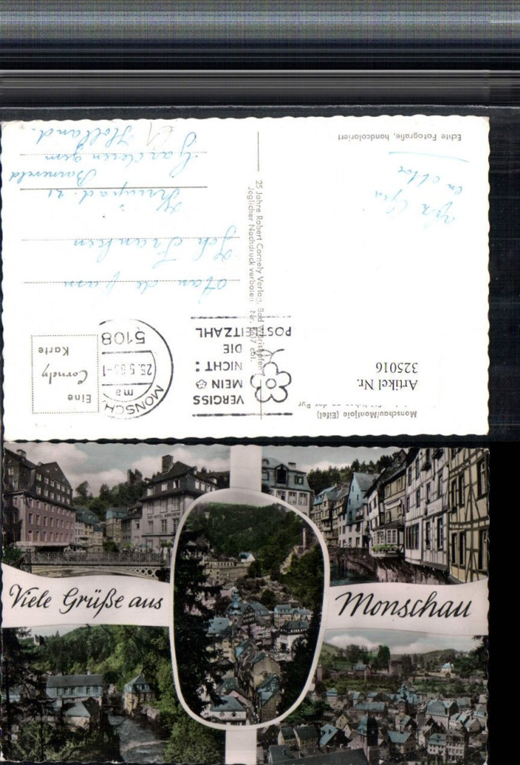325016,Monschau in d. Eifel Totale Brücke Mehrbildkarte