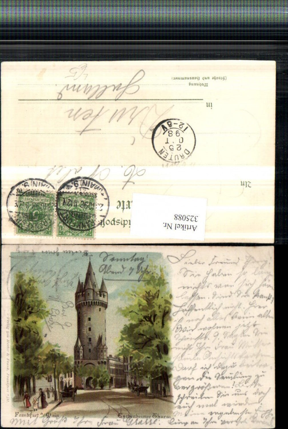 325088,Litho Frankfurt am Main Eschenheimer Turm Straßenansicht