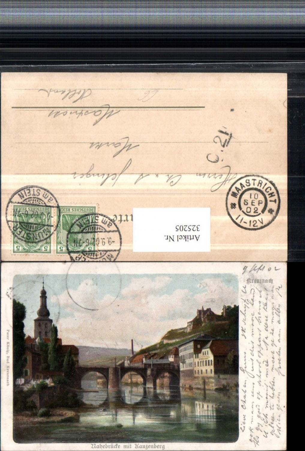 325205,Kreuznach Nahebrücke Brücke m. Kauzenberg Kirchenturm