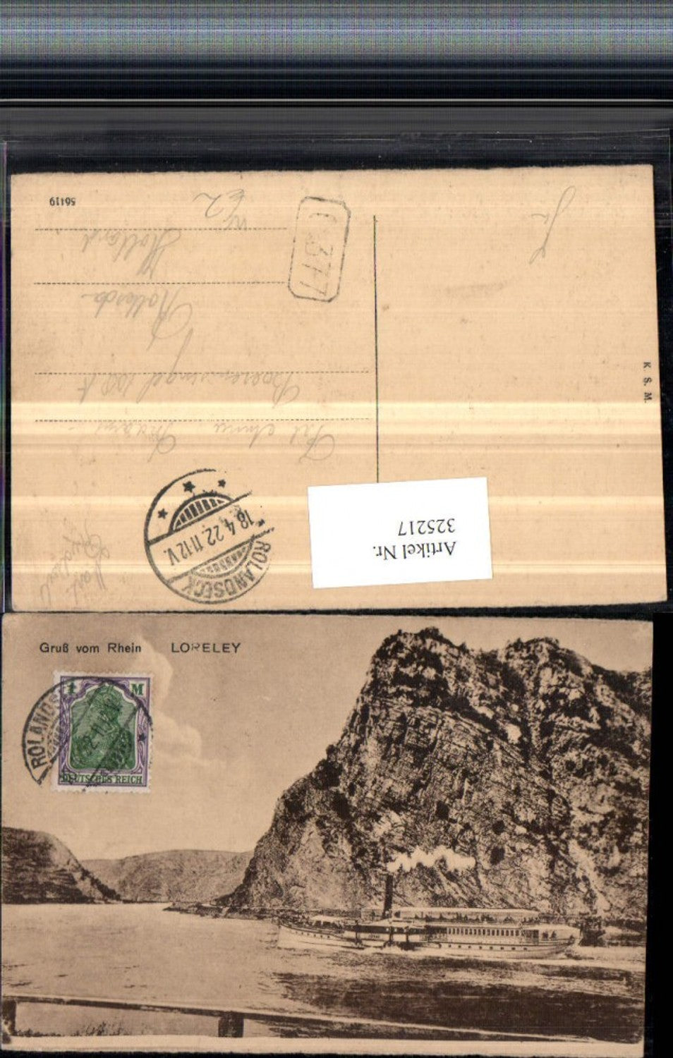 325217,Gruß vom Rhein Loreley Felsen b. St. Goarshausen Dampfer