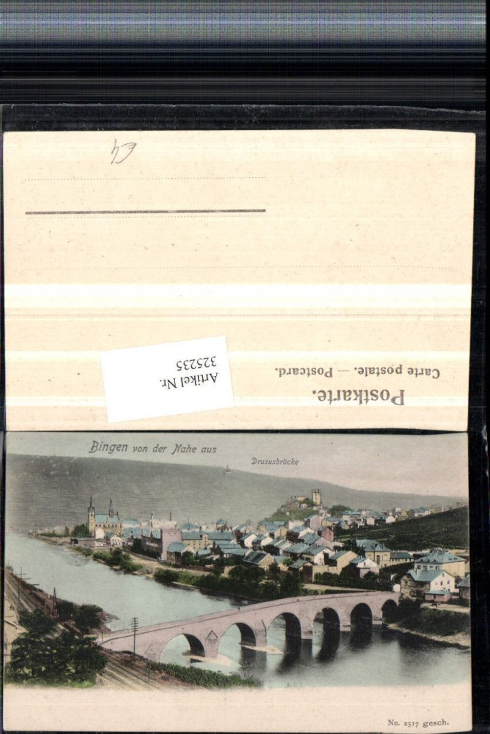 325235,Bingen Totale von der Nahe aus m. Drususbrücke Brücke