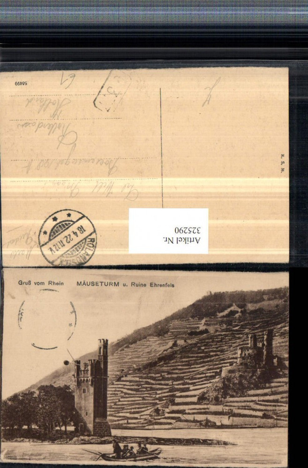 325290,Gruß v. Rhein Mäuseturm u. Ruine Ehrenfels b. Bingen