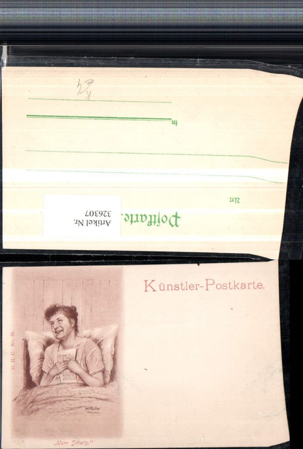 326307,Künstler AK H. Müller Vom Schatz Frau Bett Brief Zettel