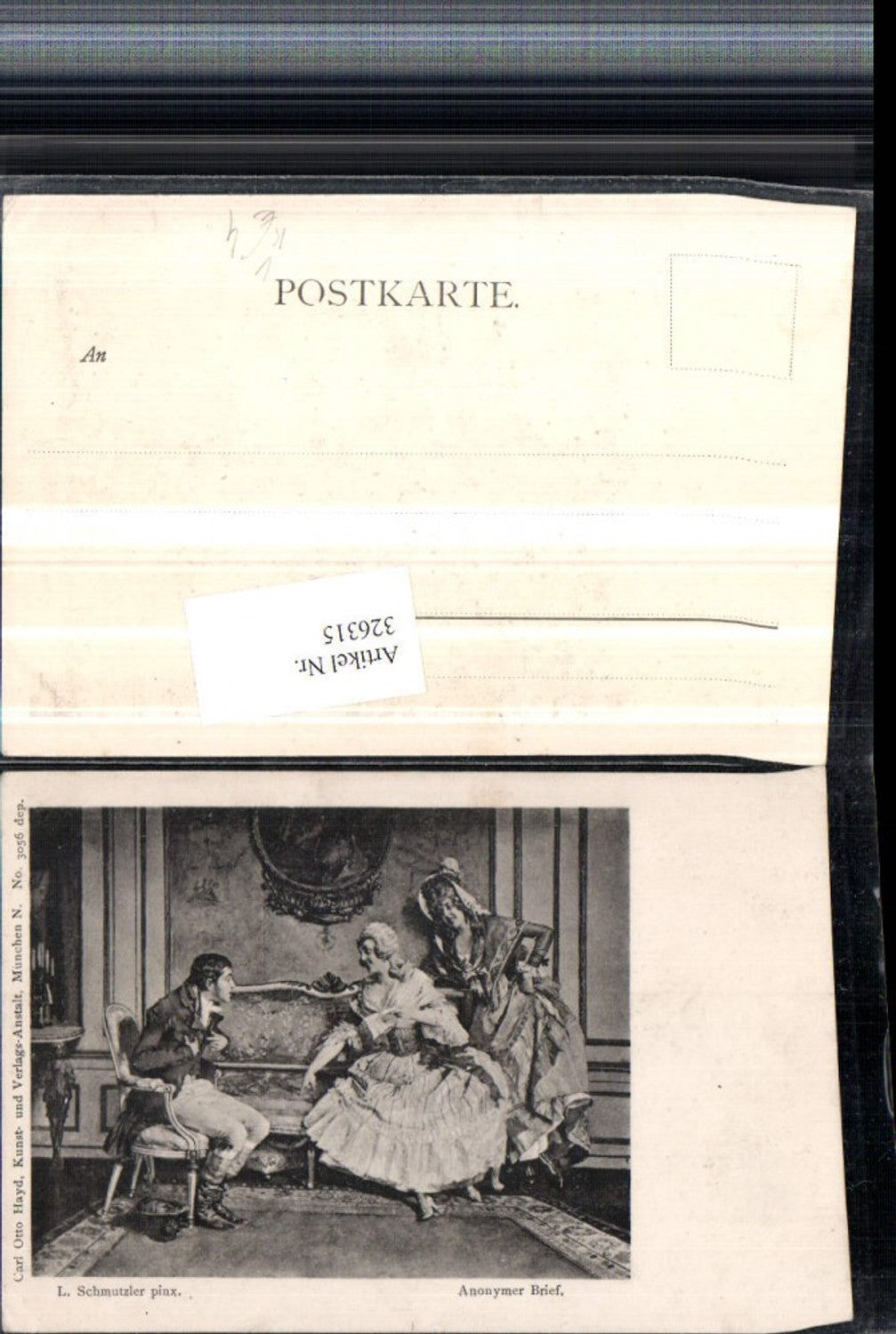326315,Künstler AK L. Schmutzler Anonymer Brief Frauen Kleider Mann Stuhl pub Carl Otto Hayd 3056