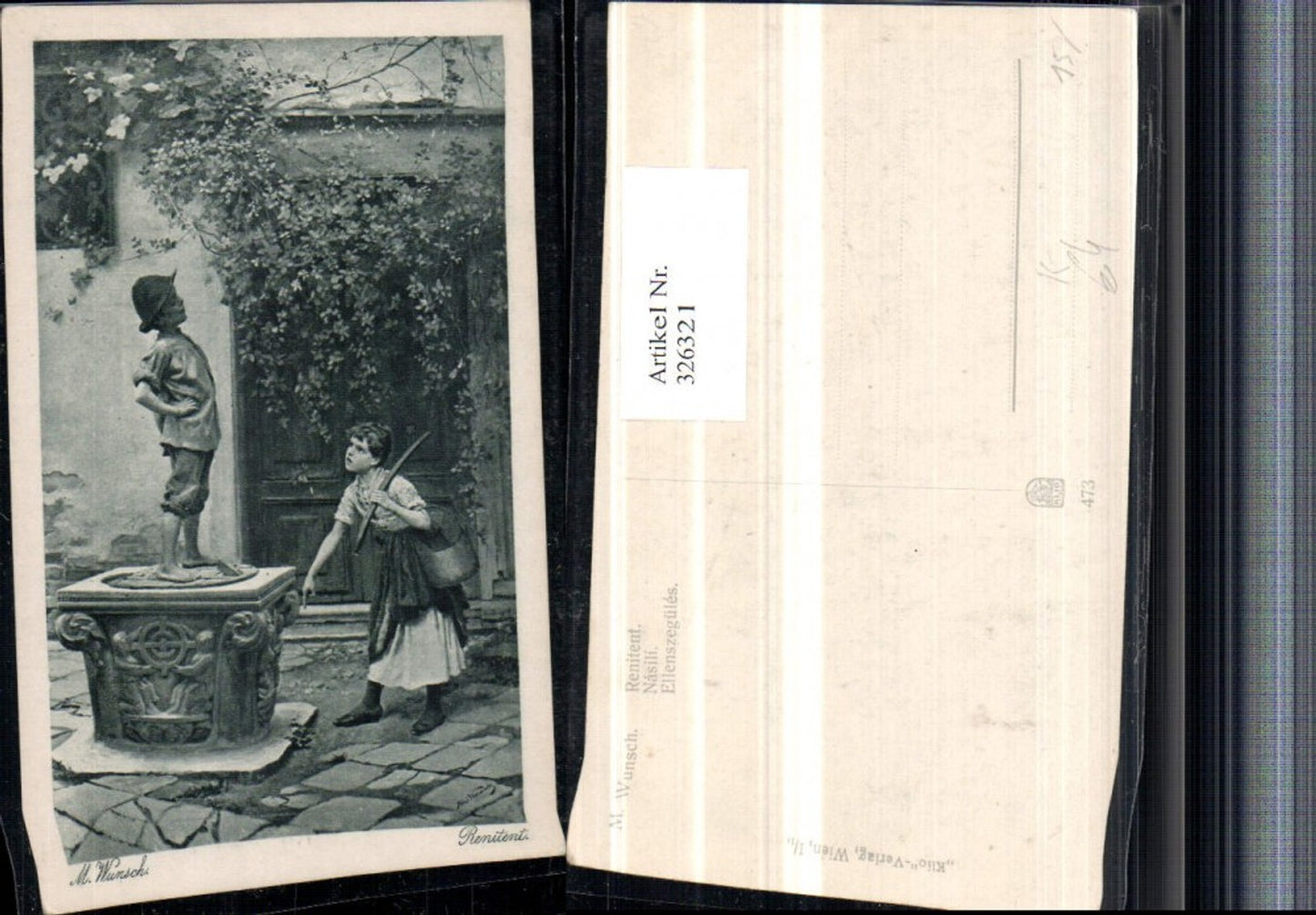 326321,Künstler AK M. Wunsch Renitent Kinder Sonnenuhr