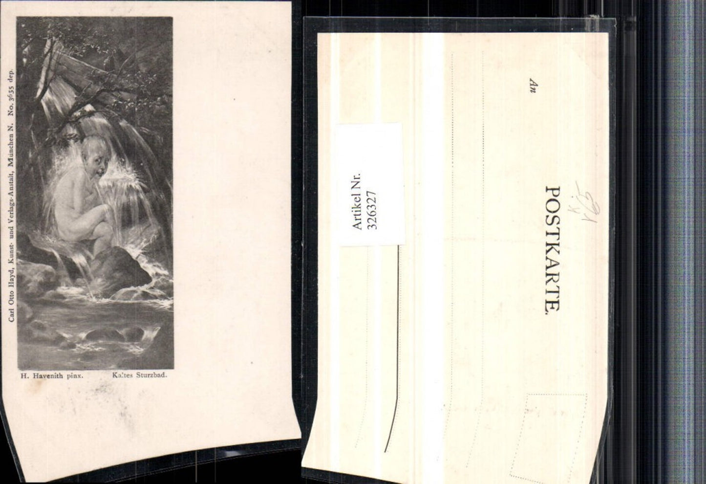 326327, Artist AK H. Havenith Cold plunge bath naked child waterfall pub Carl Otto Hayd 3635