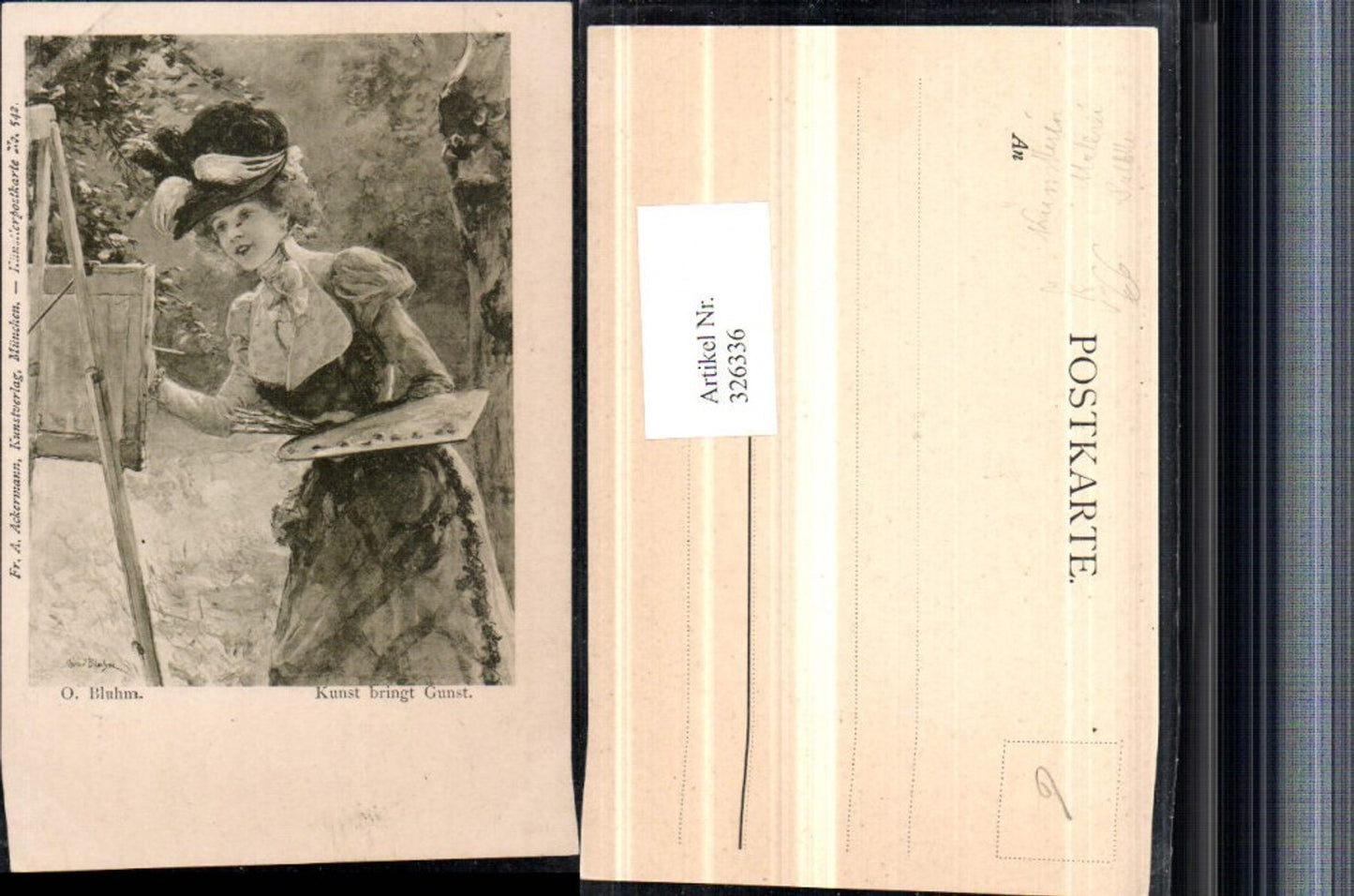 326336, Artist AK O. Bluhm Woman Hat Palette Easel Painter Artist pub Ackermann 542