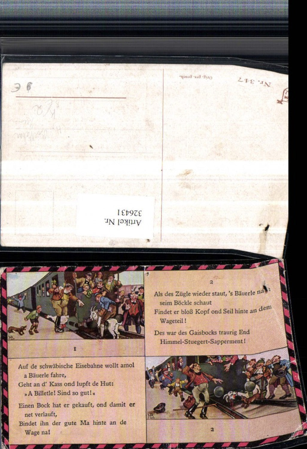 326431,Künstler AK H. Boettcher Humor Eisenbahn Zug überfährt Ziegenbock Spruch Text