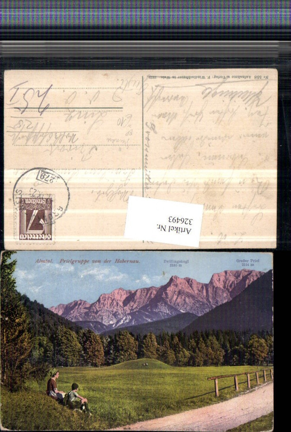 326493,Almtal b. Grünau Prielgruppe von d. Habernau Bergkulisse Bahnpost Zug 279 Grünau – Wels