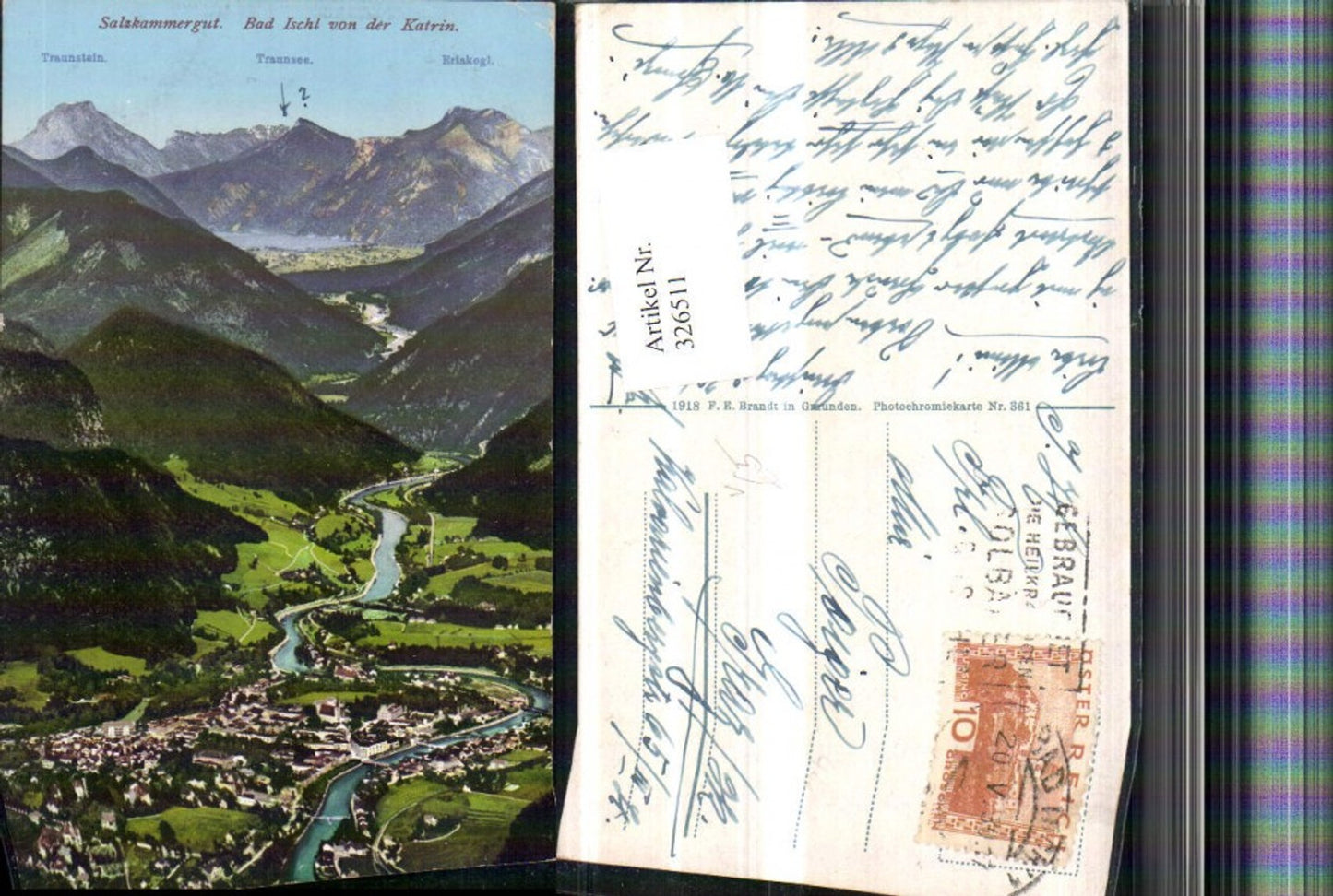 326511,Bad Ischl Totale von d. Katrin m. Traunsee Traunstein Bergkulisse pub F. E. Brandt 361