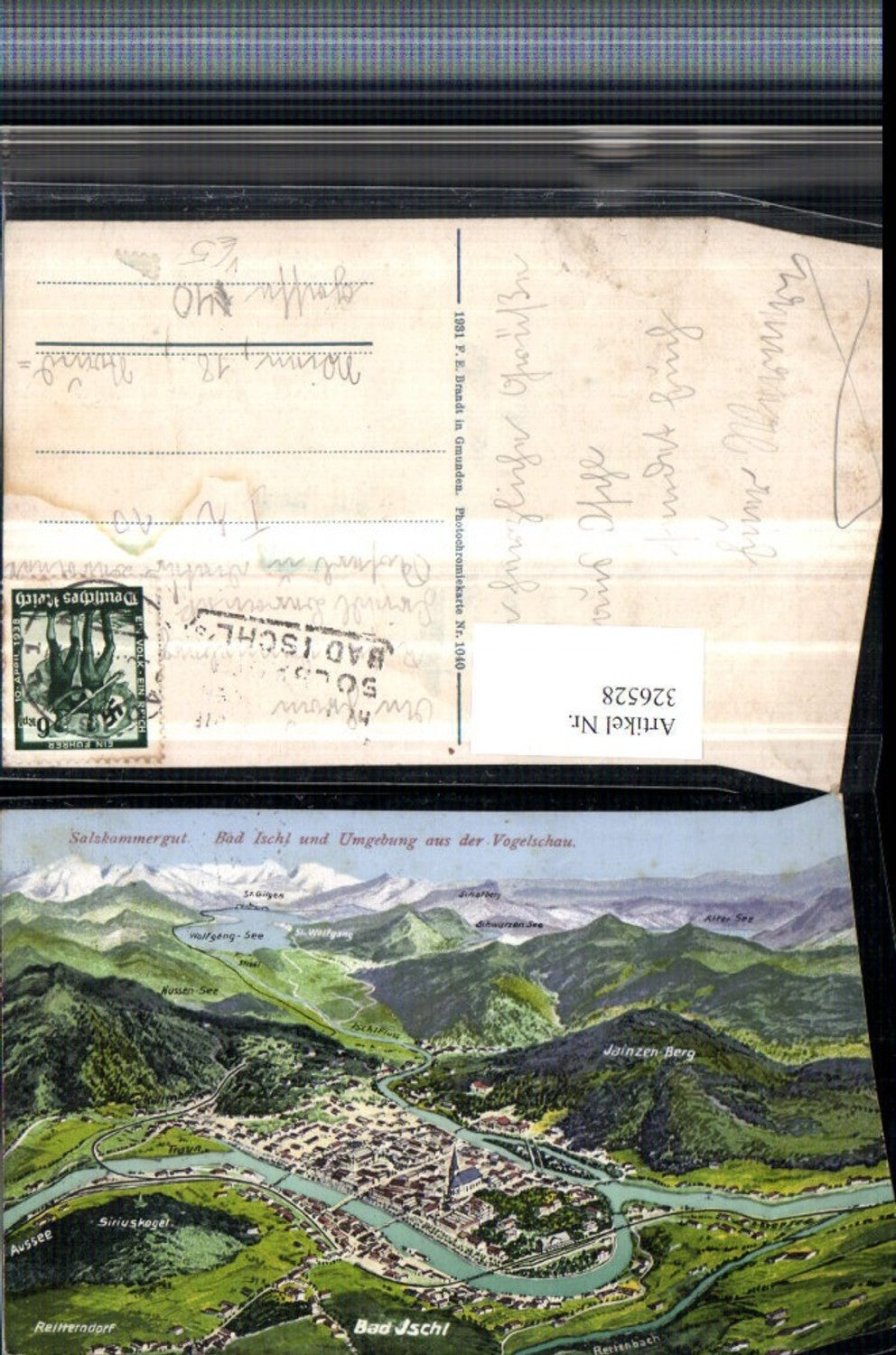 326528,Bad Ischl Totale u. Umgebung aus d. Vogelschau pub F. E. Brandt 1040