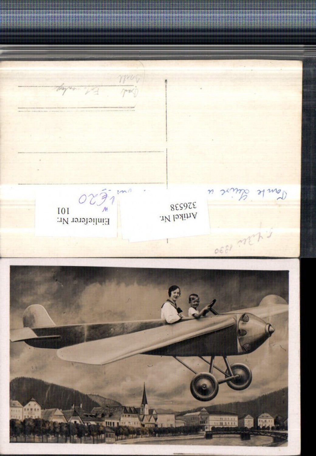 326538,Fotomontage Bad Ischl Teilansicht Mutter m. Kind Segelflieger