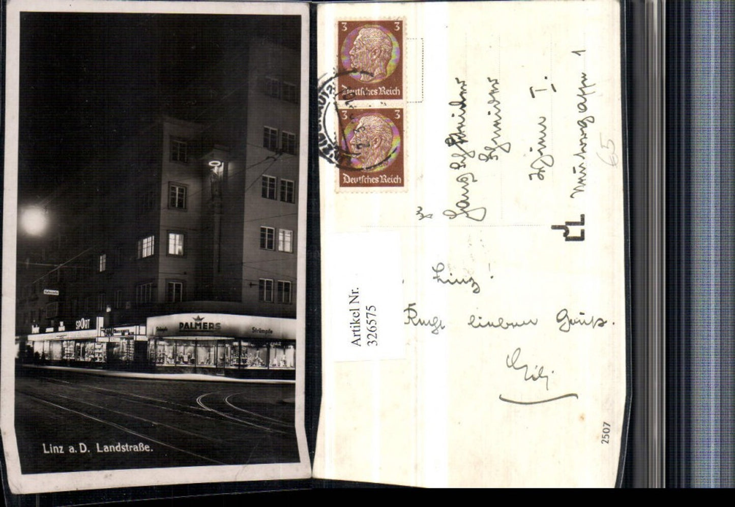 326575,Linz an d. Donau b. Nacht Landstraße Straßenansicht Geschäfte Palmers