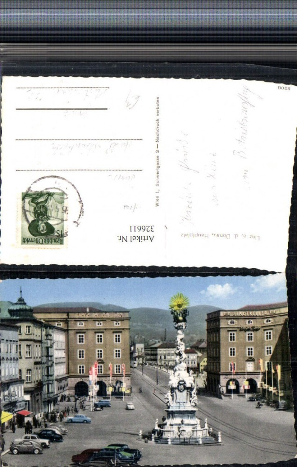 326611,Linz an d. Donau Hauptplatz Pestsäule Stadtkeller