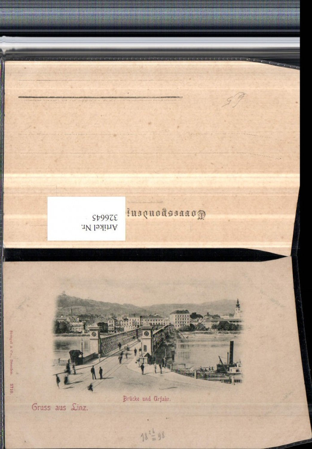 326645,Gruß aus Linz an d. Donau Brücke m. Urfahr Dampfer pub Stengel & Co 3710