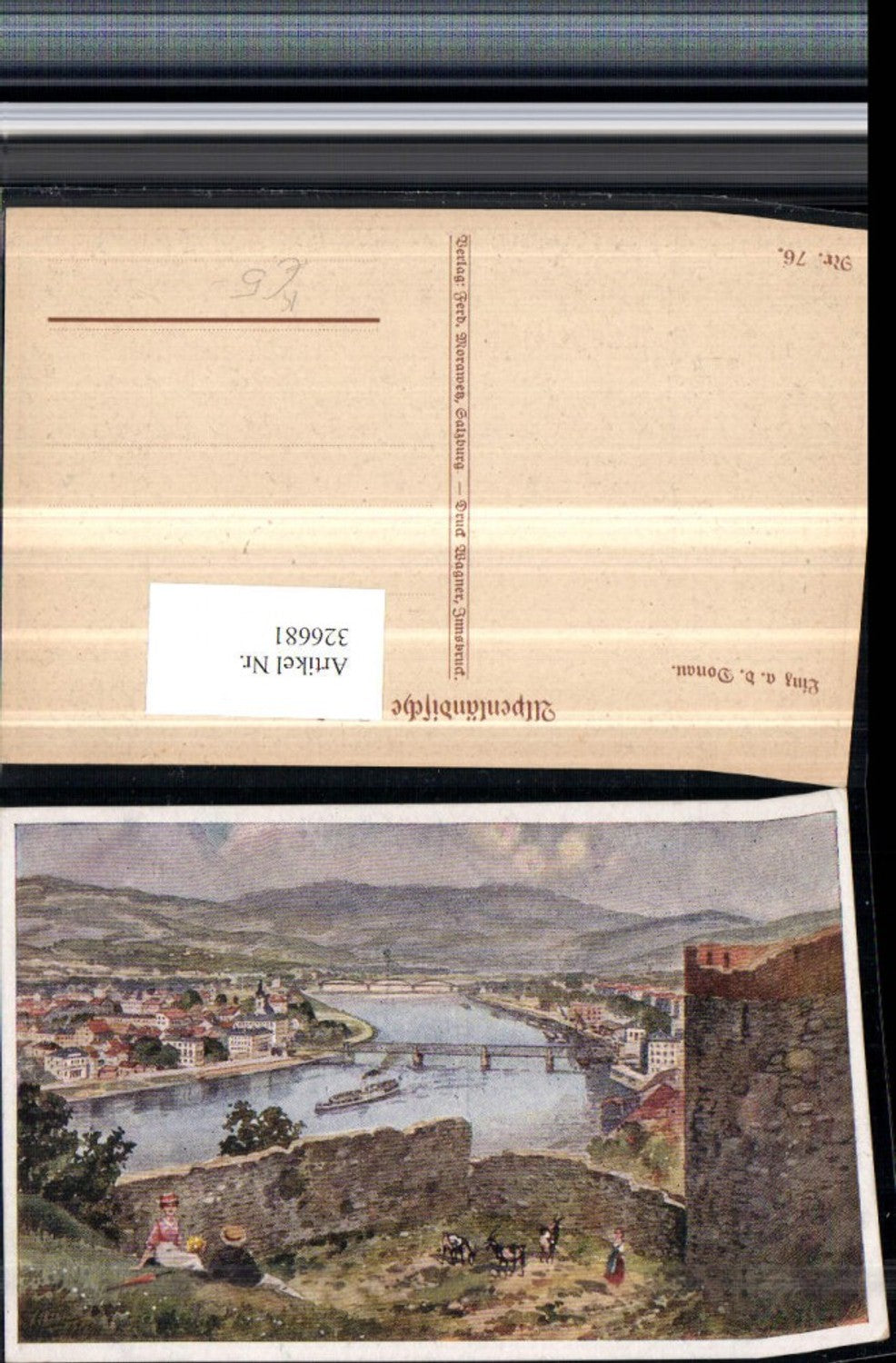 326681,Künstler AK Linz an d. Donau Teilansicht von d. Ruine