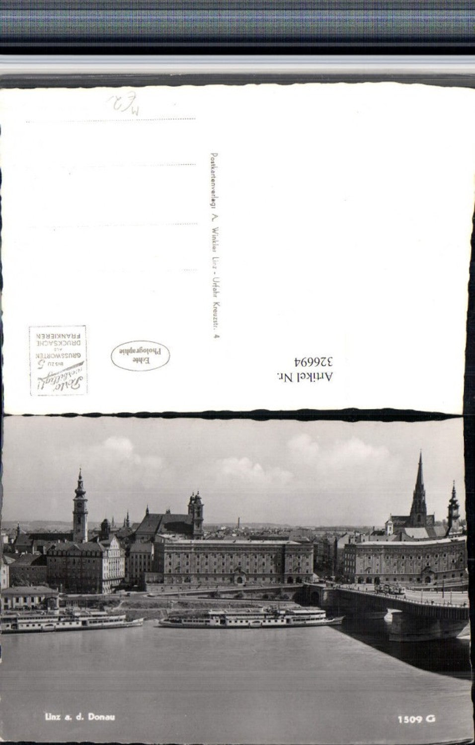 326694,Linz an d. Donau Teilansicht Brücke Dampfer Schiffe Kirchen