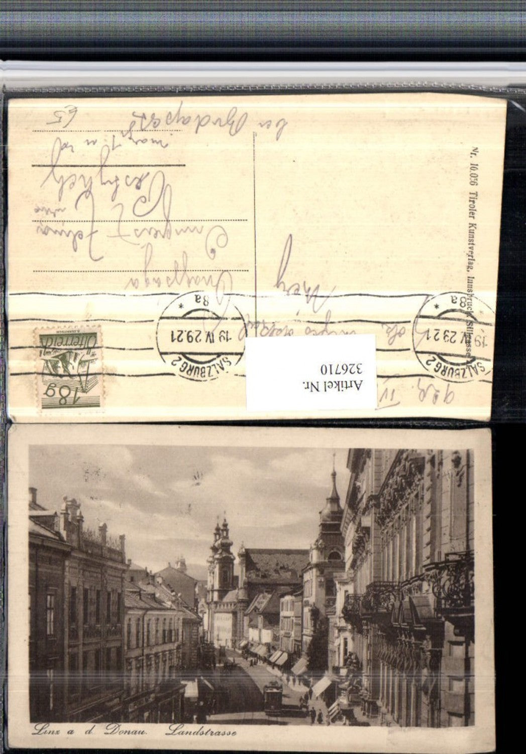 326710,Linz an d. Donau Landstraße Straßenansicht Geschäfte Kirche