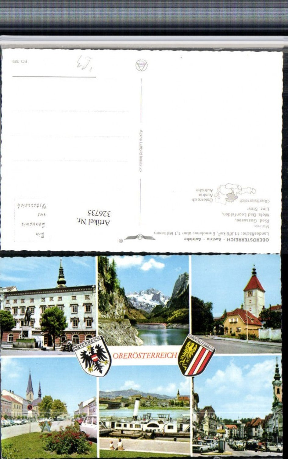 326735, Ried Wels Linz Steyr Bad Leonfelden Gosausee Multi-image map pub Alpine aerial photograph 289