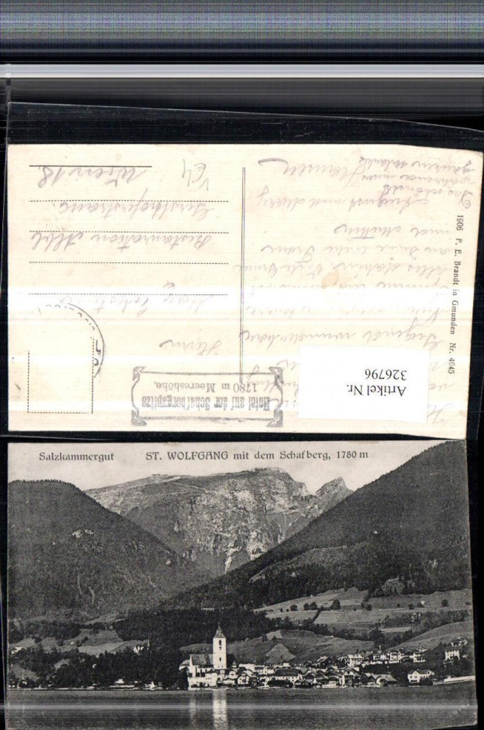 326796,St. Wolfgang Totale m. Schafberg Bergkulisse pub F. E. Brandt 4645