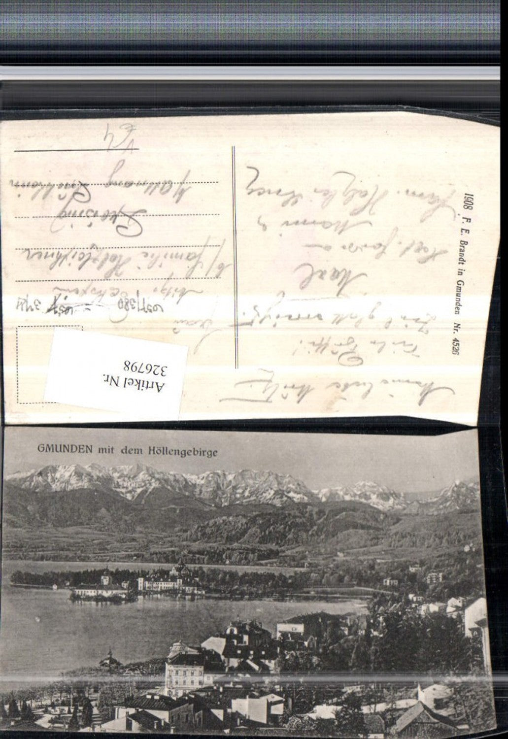 326798,Gmunden Teilansicht m. Höllengebirge Bergkulisse pub F. E. Brandt 4526