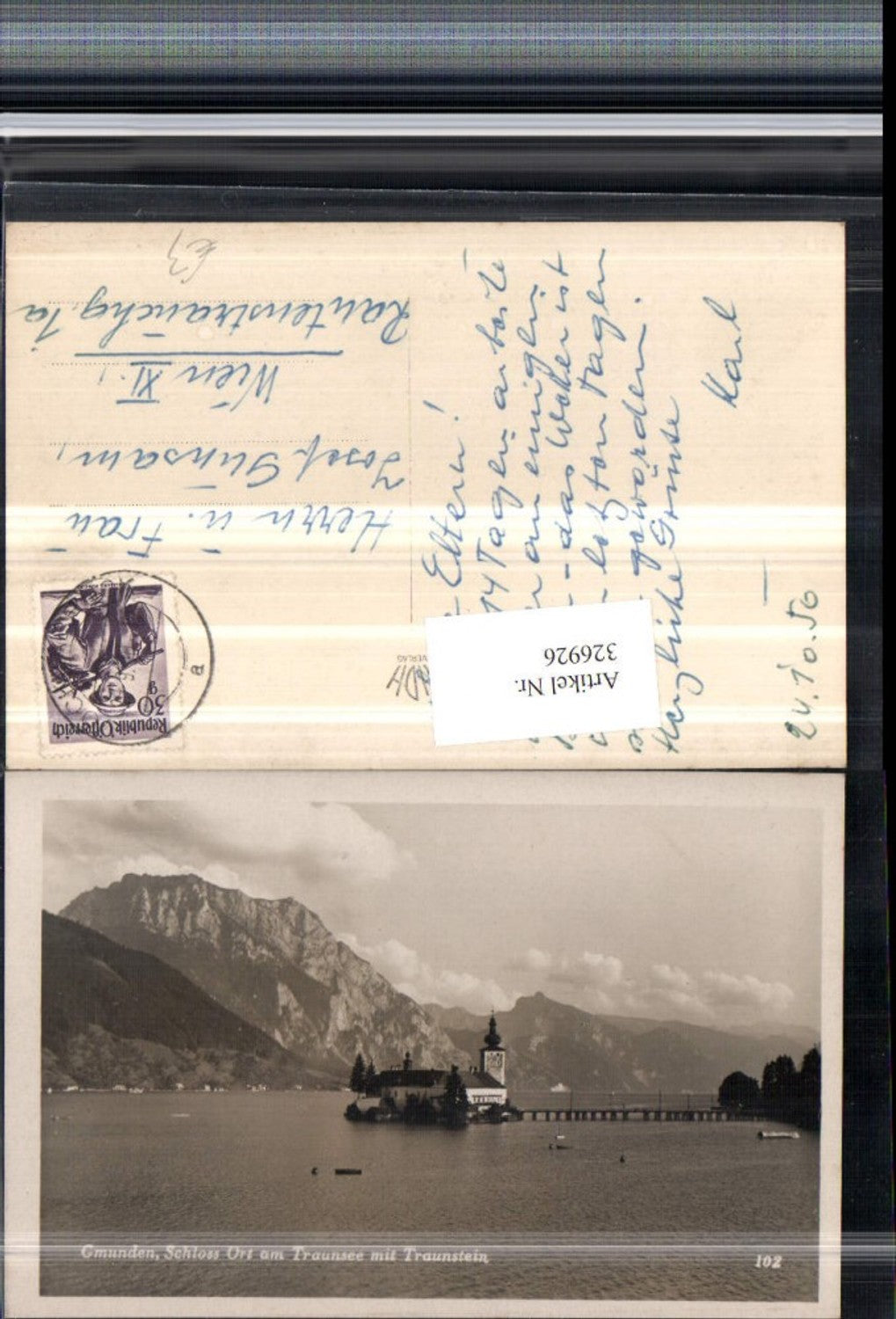 326926,Gmunden Schloss Ort Orth am Traunsee m. Traunstein Bergkulisse pub Foto Hubmann 102