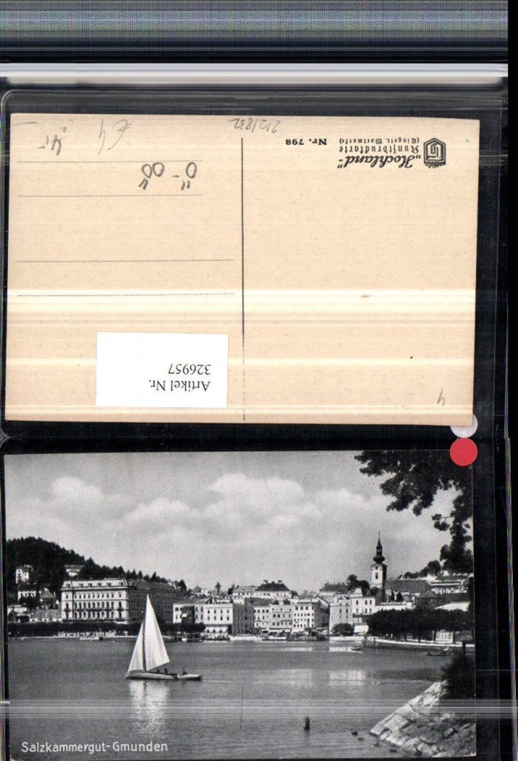 326957,Gmunden Teilansicht Kirche Segelboot