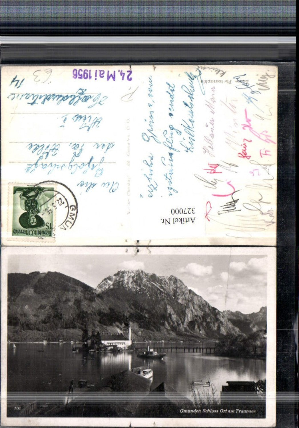 327000,Gmunden Schloss Ort Orth am Traunsee Boote Bergkulisse