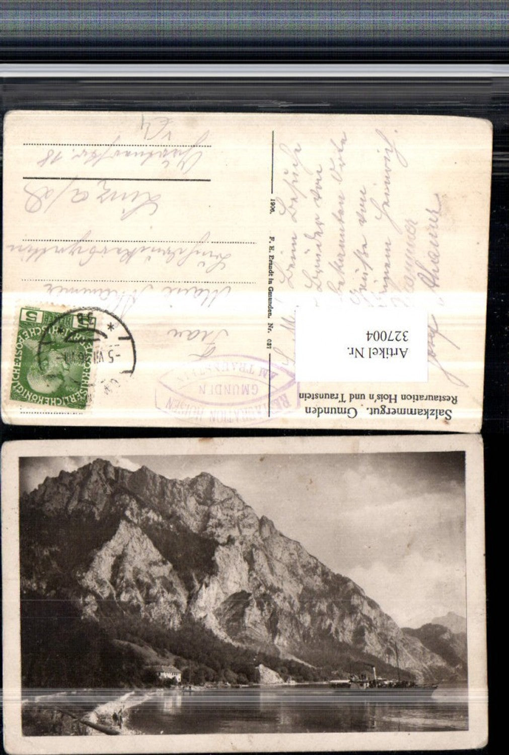 327004,Gmunden Restauration Hoisn u. Traunstein Bergkulisse pub F. E. Brandt 037