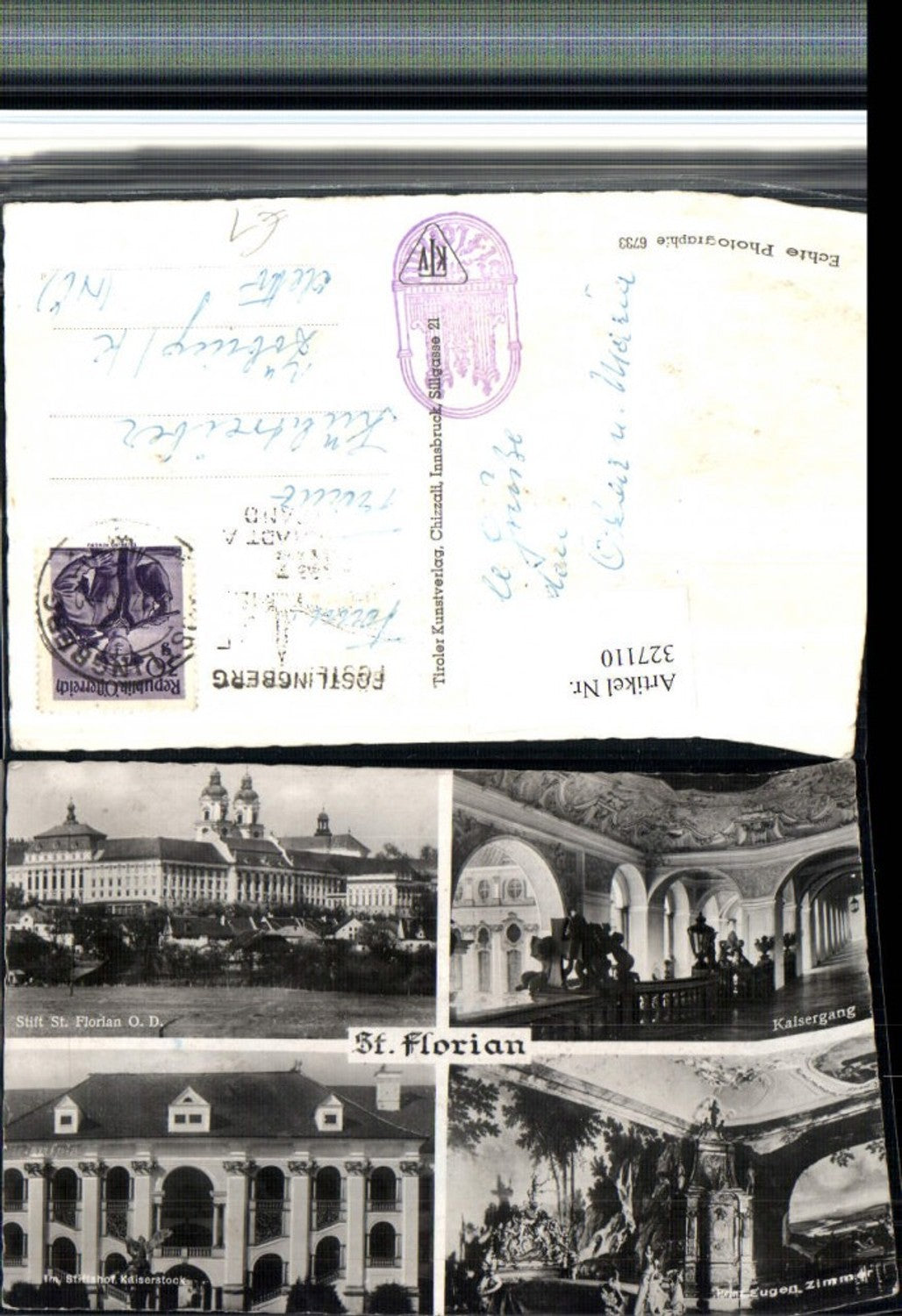 327110,St. Florian Stift Kaisergang Kaiserstock Prinz Eugen Zimmer Mehrbildkarte