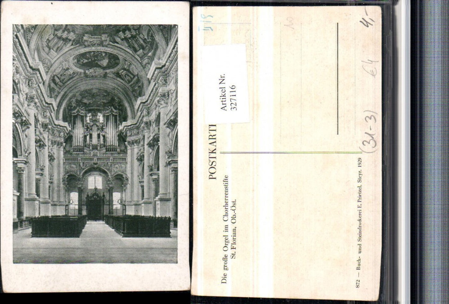 327116,St. Florian Chorherrenstift Kirche Innenansicht Orgel