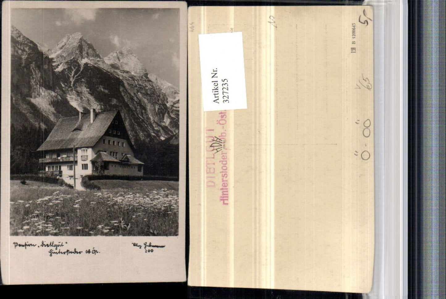 327235,Foto AK Hinterstoder Pension Dietlgut Bergkulisse pub Foto Hubmann 200