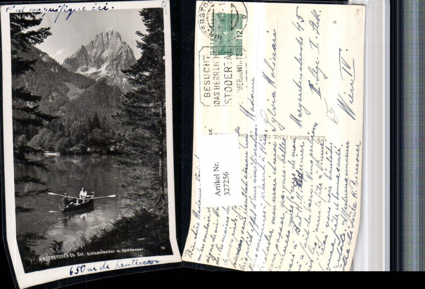 327256,Hinterstoder Schiederweiher m. Spitzmauer Bergkulisse Fischer Angel Ruderboot