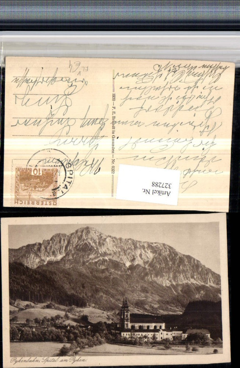 327288,Pyhrnbahn Spital am Pyhrn Stift Kirche Bergkulisse pub F. E. Brandt 0322