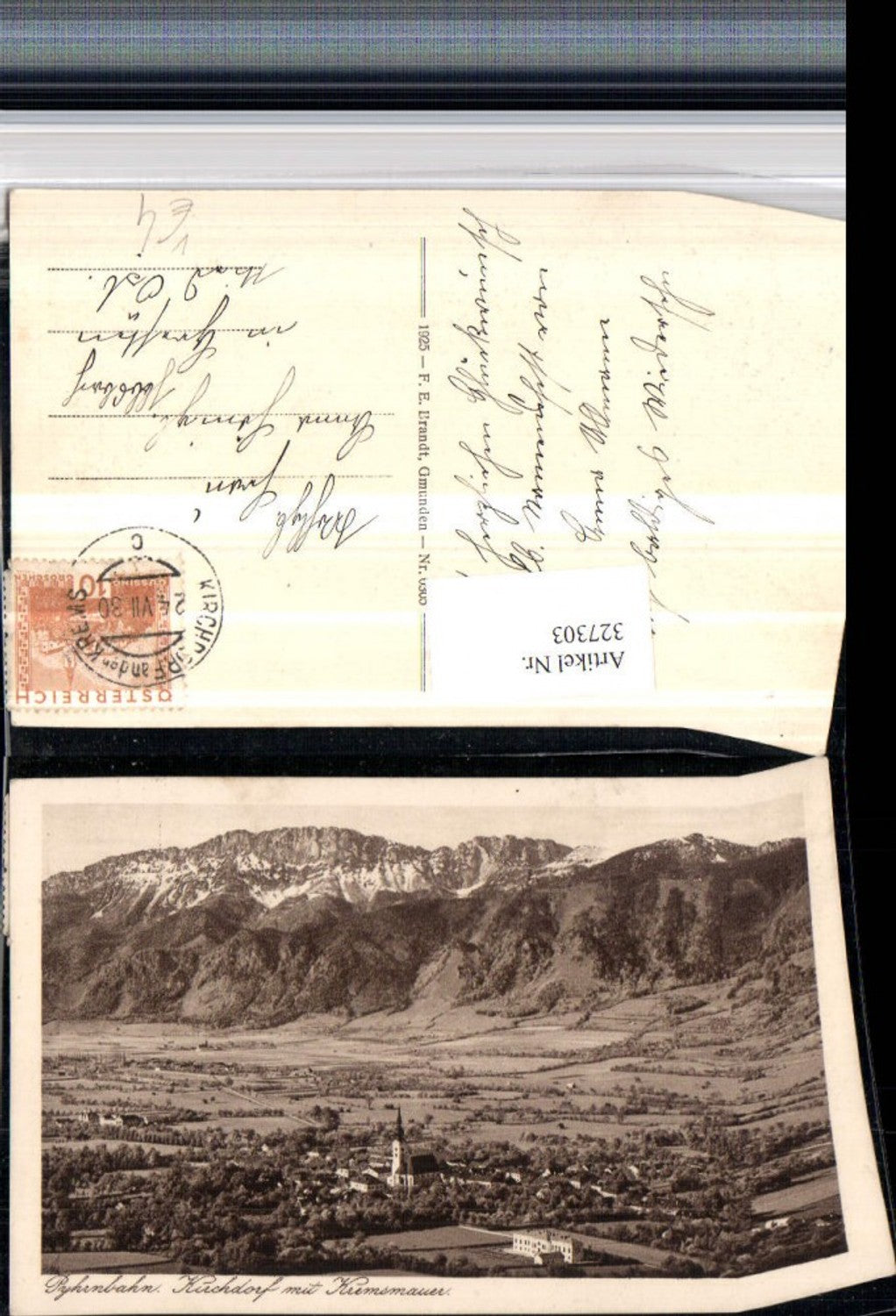 327303,Kirchdorf an d. Krems Totale m. Kremsmauer Bergkulisse pub F. E. Brandt 0305