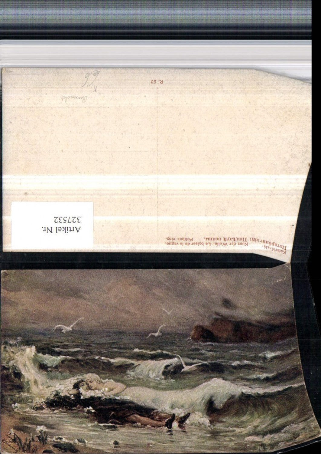 327532,Russische Künstler AK Kotarbinski Kuss der Welle Brandung Wellen