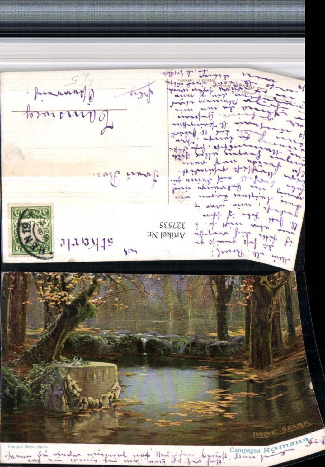 327535,Künstler AK Enrique Serra Campagna Romana Teich Partie
