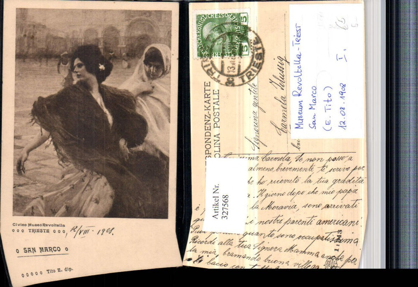327568,Künstler AK E. Tito San Marco Frau Kleid Mode