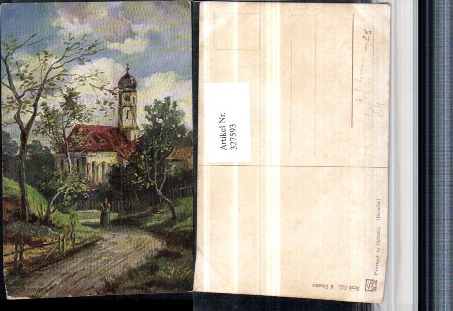 327593,Künstler AK G. Fuhrmann Wegpartie Kirche