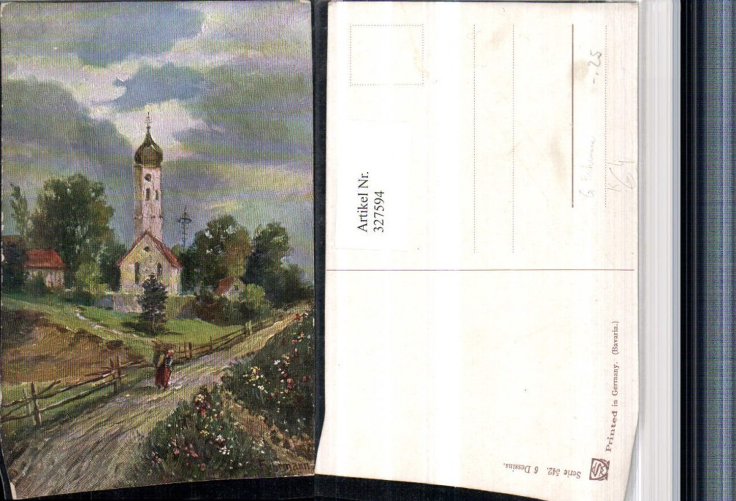 327594,Künstler AK G. Fuhrmann Landschaft Kirche