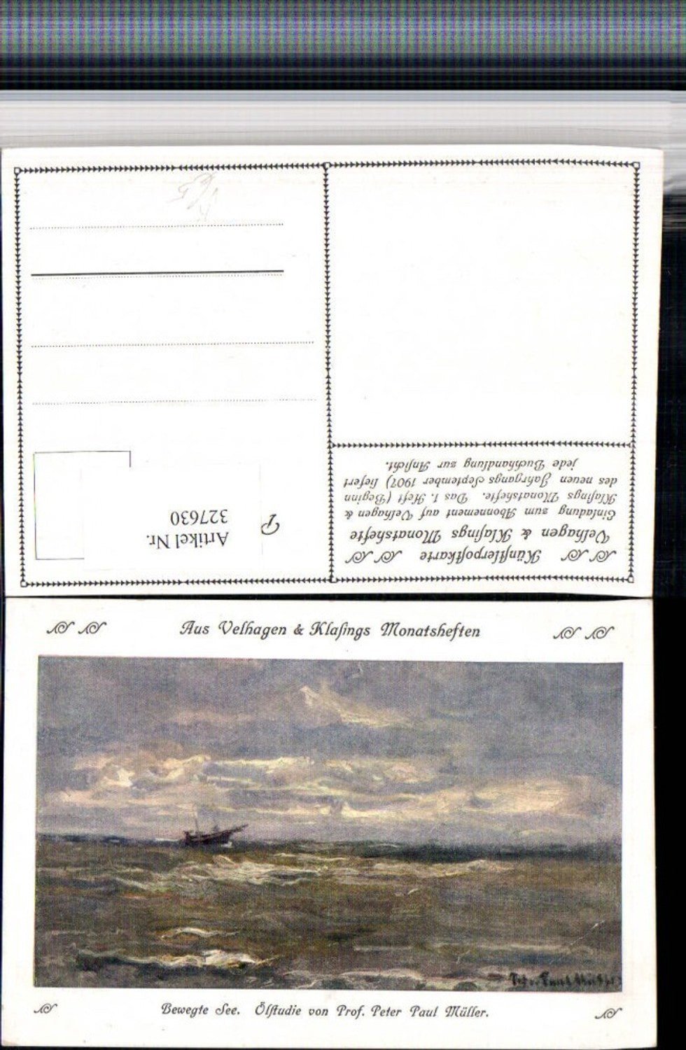 327630,Künstler AK Peter Paul Müller Bewegte See pub Velhagen & Klasings