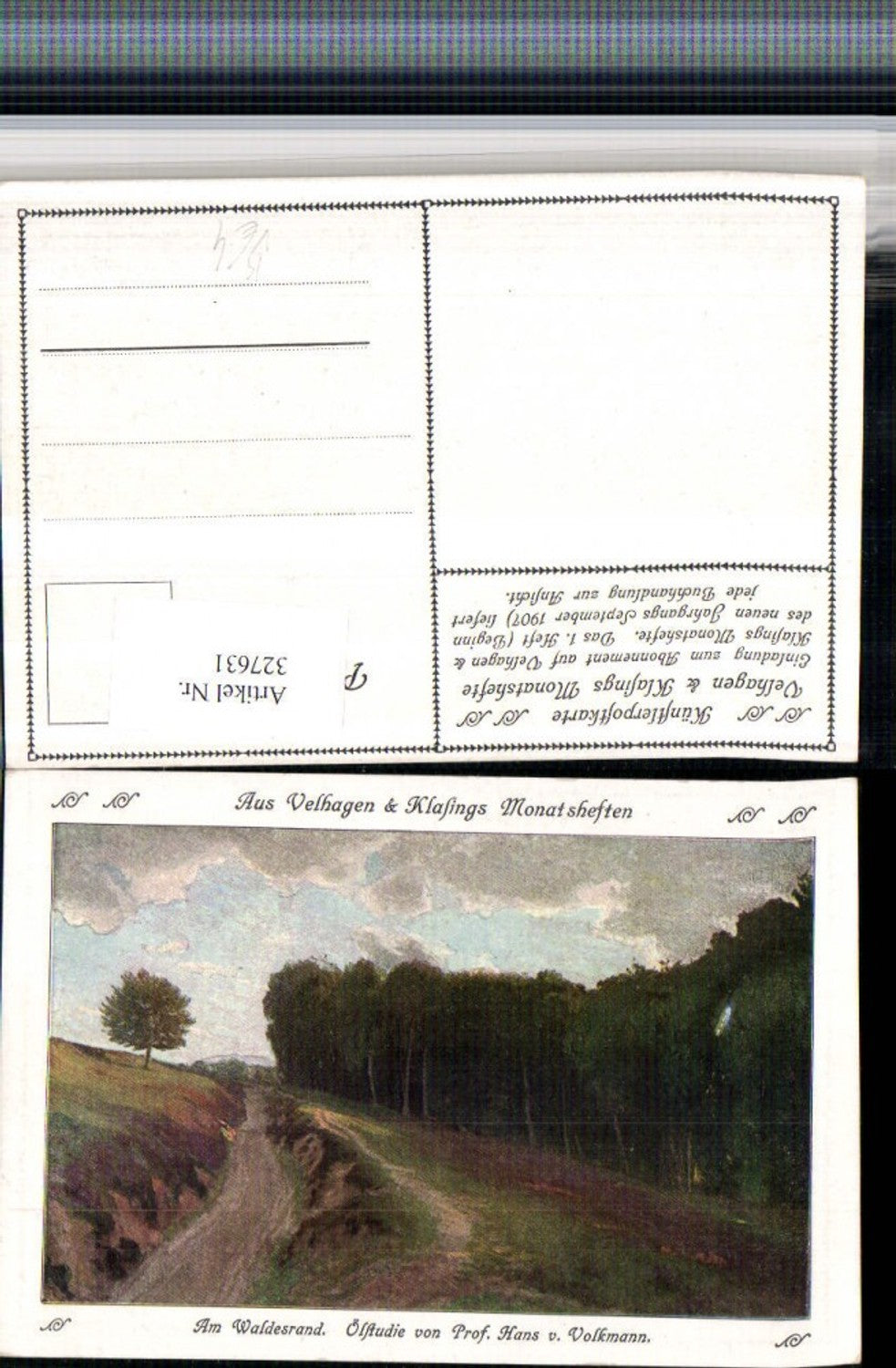 327631,Künstler AK Hans v. Volkmann Am Waldesrand Landschaft pub Velhagen & Klasings