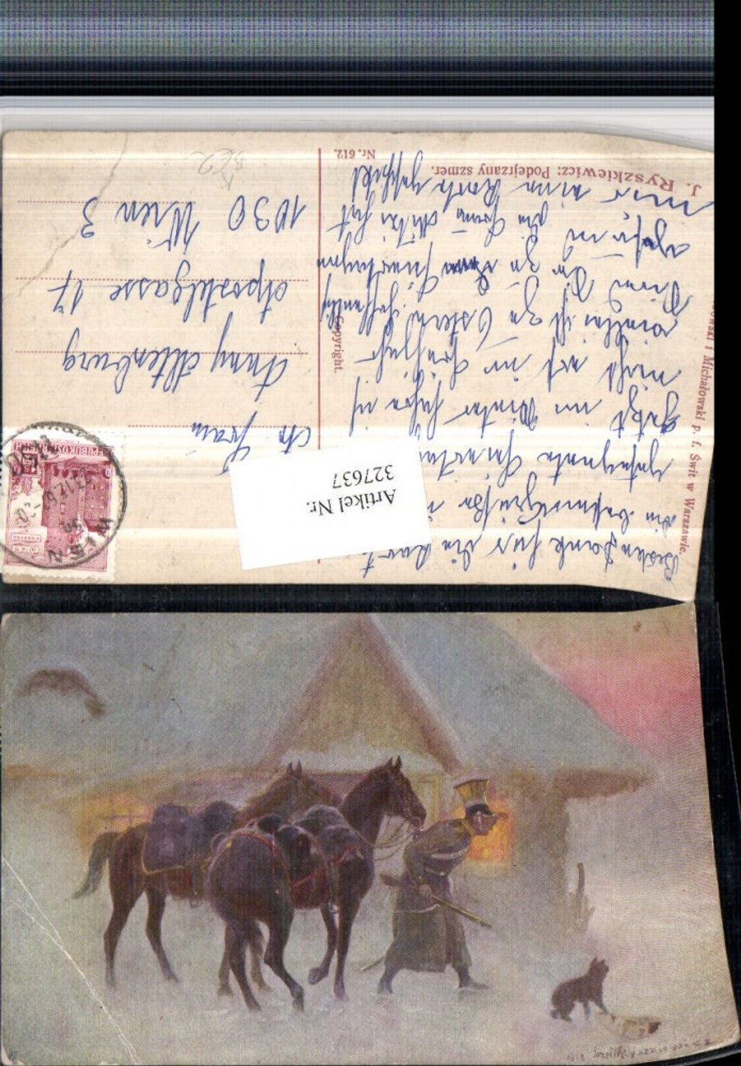 327637,Künstler AK J. Ryszkiewicz Podejrzany szmer Soldat Gewehr Pferde Winter